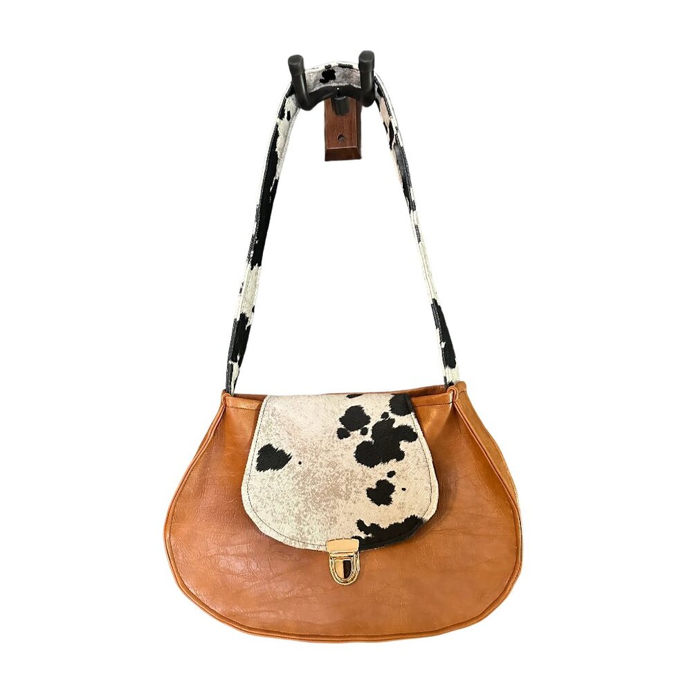 Handmade Vegan Leather and Cow Print Purse